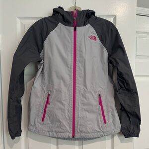 The North Face Gray Rain Jacket with Pink Logo